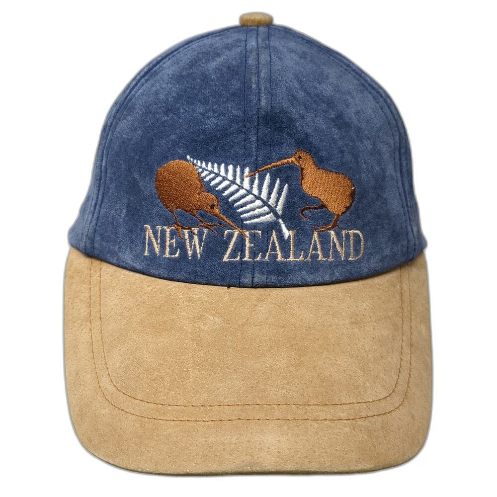 Hallifax Baseball Cap Blue Beige OSFM New Zealand Kiwi Silver Fern Leather hat
